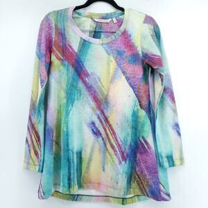 Soft Surroundings Women Tie Dye Watercolor Art Stretch Scoop Neck Long Sleeve|XS